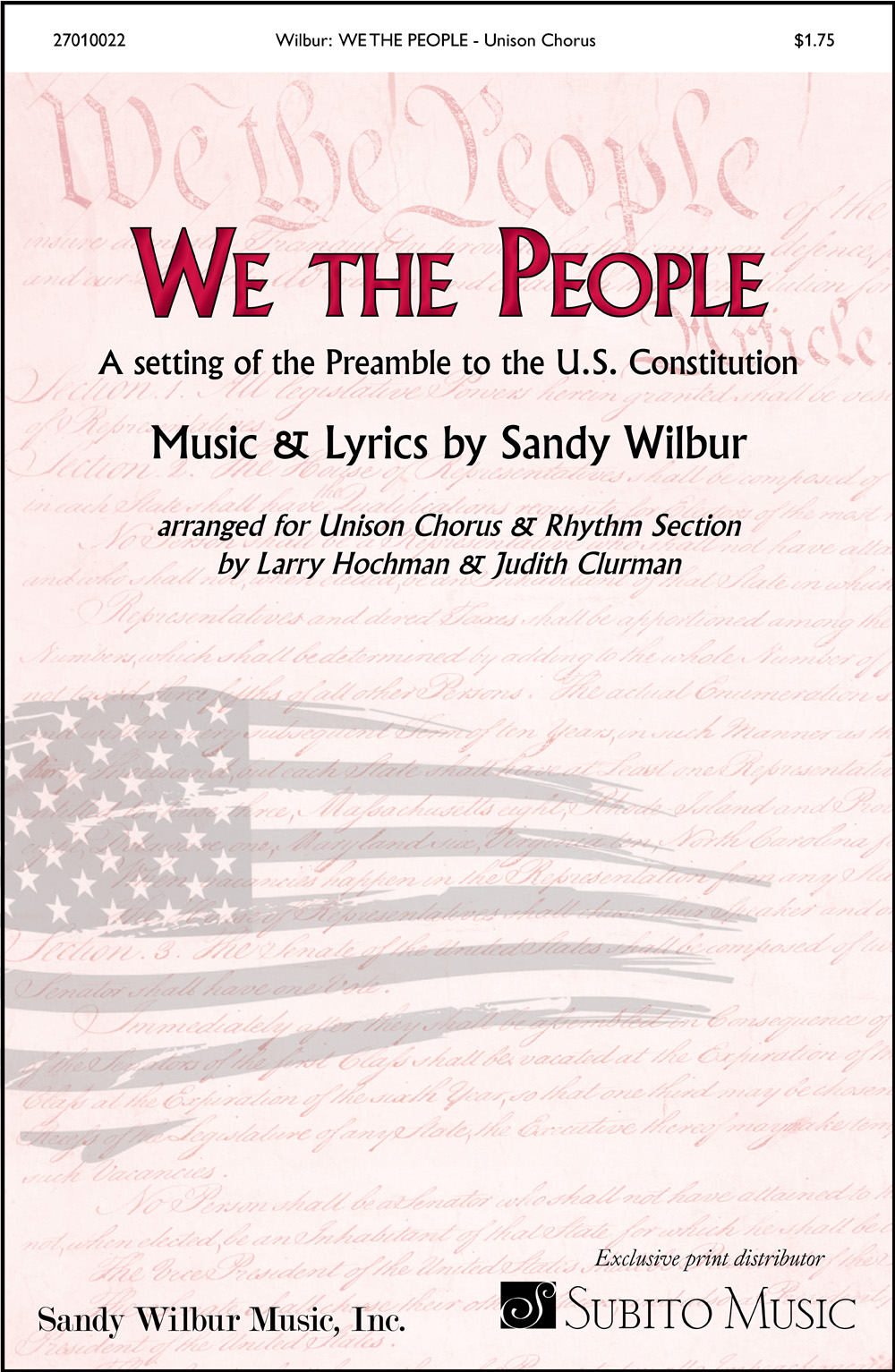 We the People for Unison Chorus & Piano Discount Lot of 20 (with opt. Synthesizer, Guitar, Bass, Drums